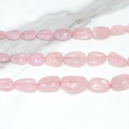 Pink Morganite 11x9mm - 16x12mm Smooth Nuggets 3 Strand Bead Necklace