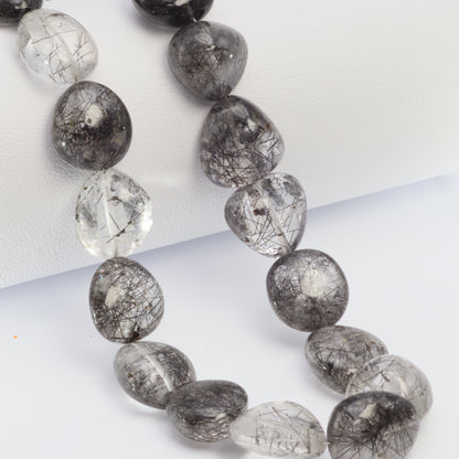 Black Tourmalinated Quartz 14x10mm Smooth Nuggets