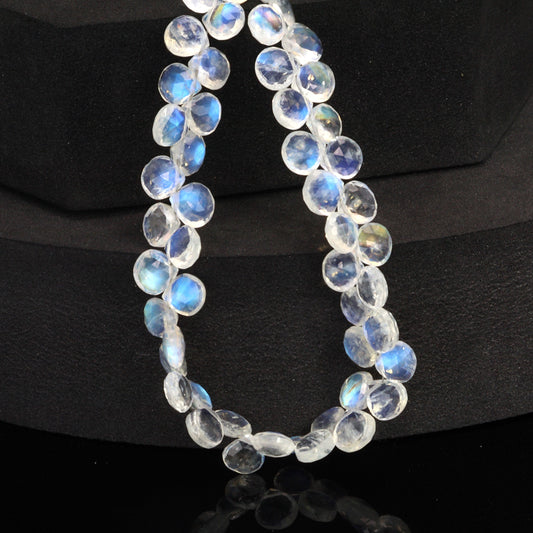 AAA Blue Rainbow Moonstone 6mm Faceted Heart Shaped Briolettes Bead Strand