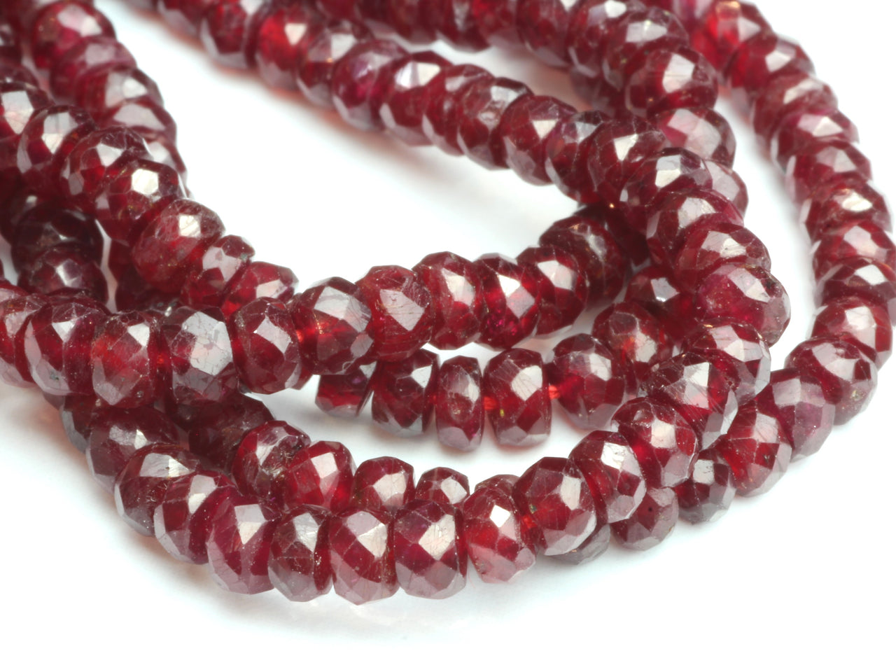 Red Ruby 3.5mm - 4.0mm Hand Faceted Rondelles Bead Strand