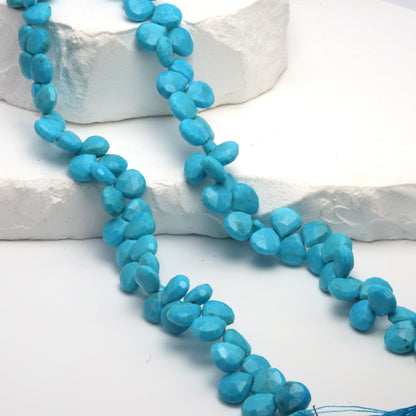 Natural Blue Turquoise 8mm Faceted Heart Shaped Briolettes