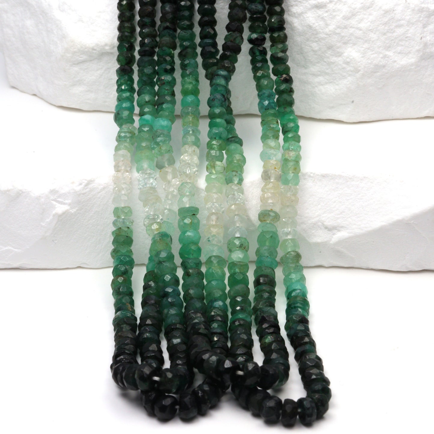 Ombre Green and White Emerald 3mm – 4mm Hand Faceted Rondelles Bead Strand