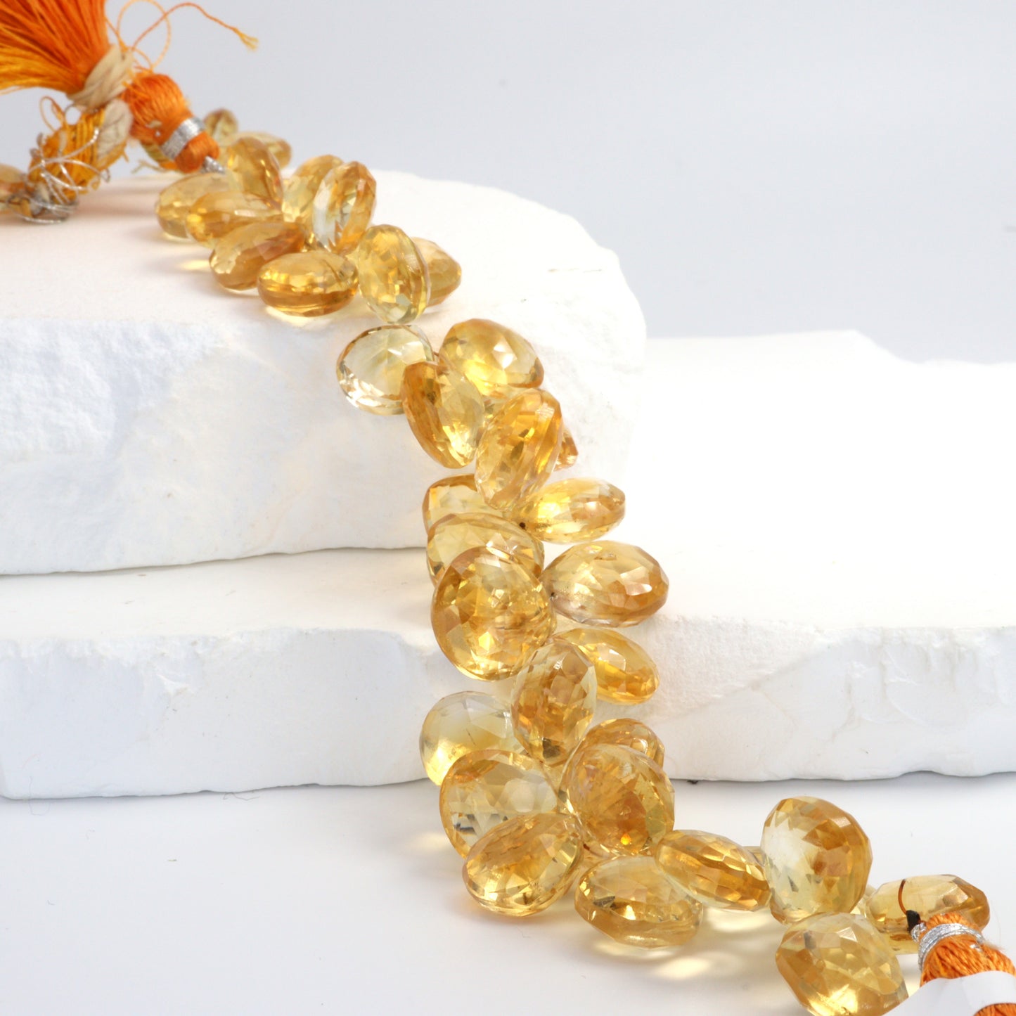 Yellow Citrine 12mm Faceted Heart Shaped Briolettes Bead Strand