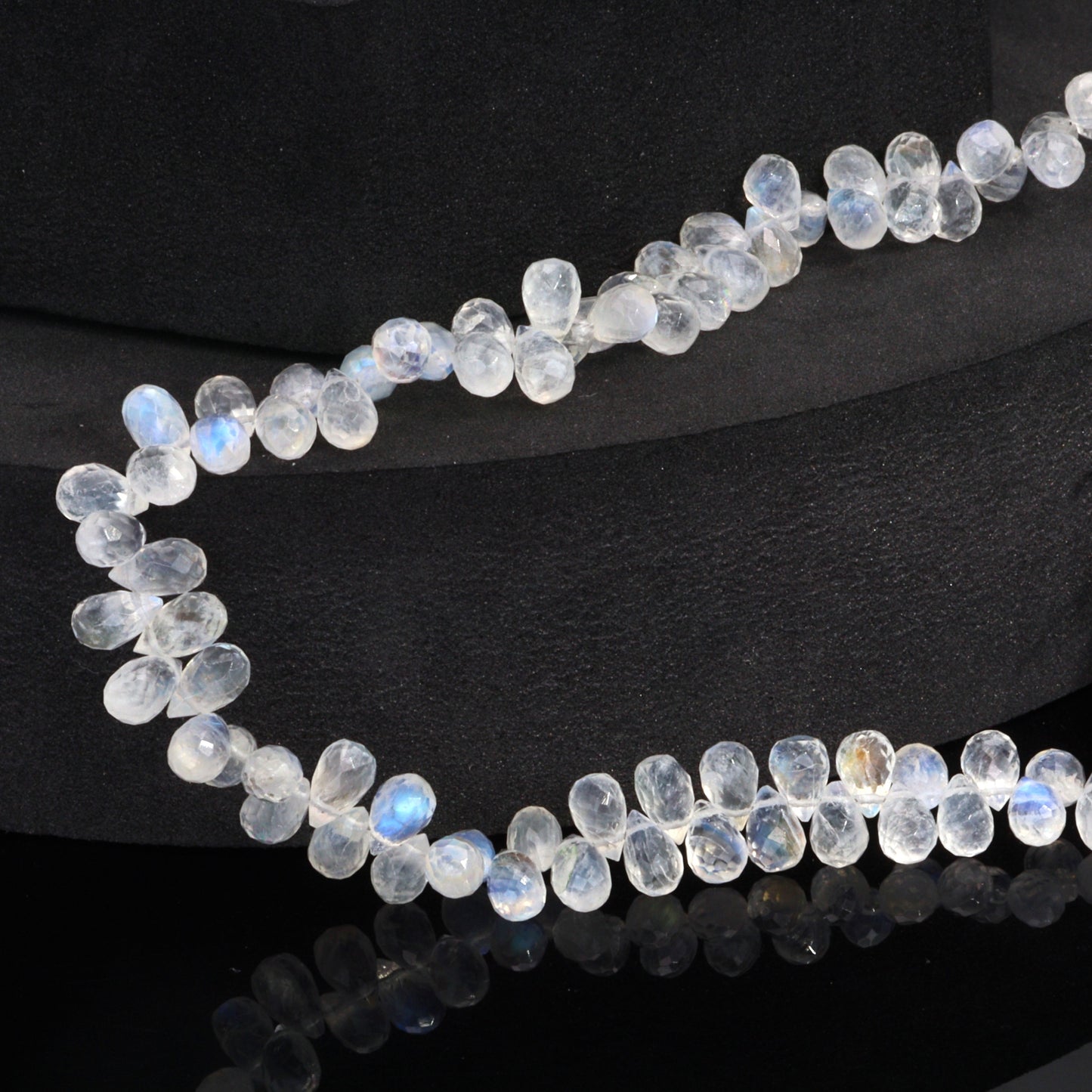 AA Blue Rainbow Moonstone 6x4mm Faceted Teardrop Briolettes Bead Strand