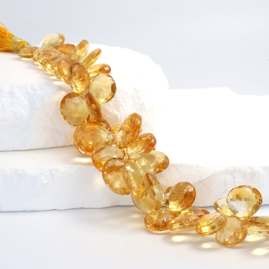 Yellow Citrine 13mm - 16mm Faceted Heart Shaped Briolettes Bead Strand