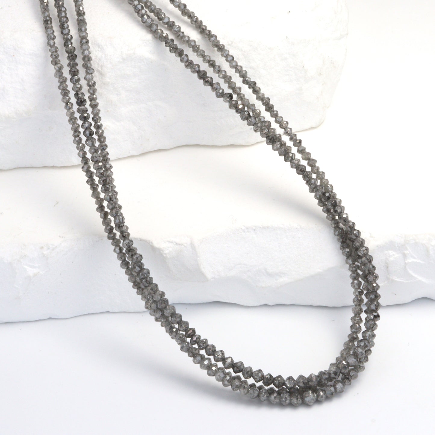 Gray Diamond 1.7mm - 2.5mm Hand Faceted Rondelles Bead Strand