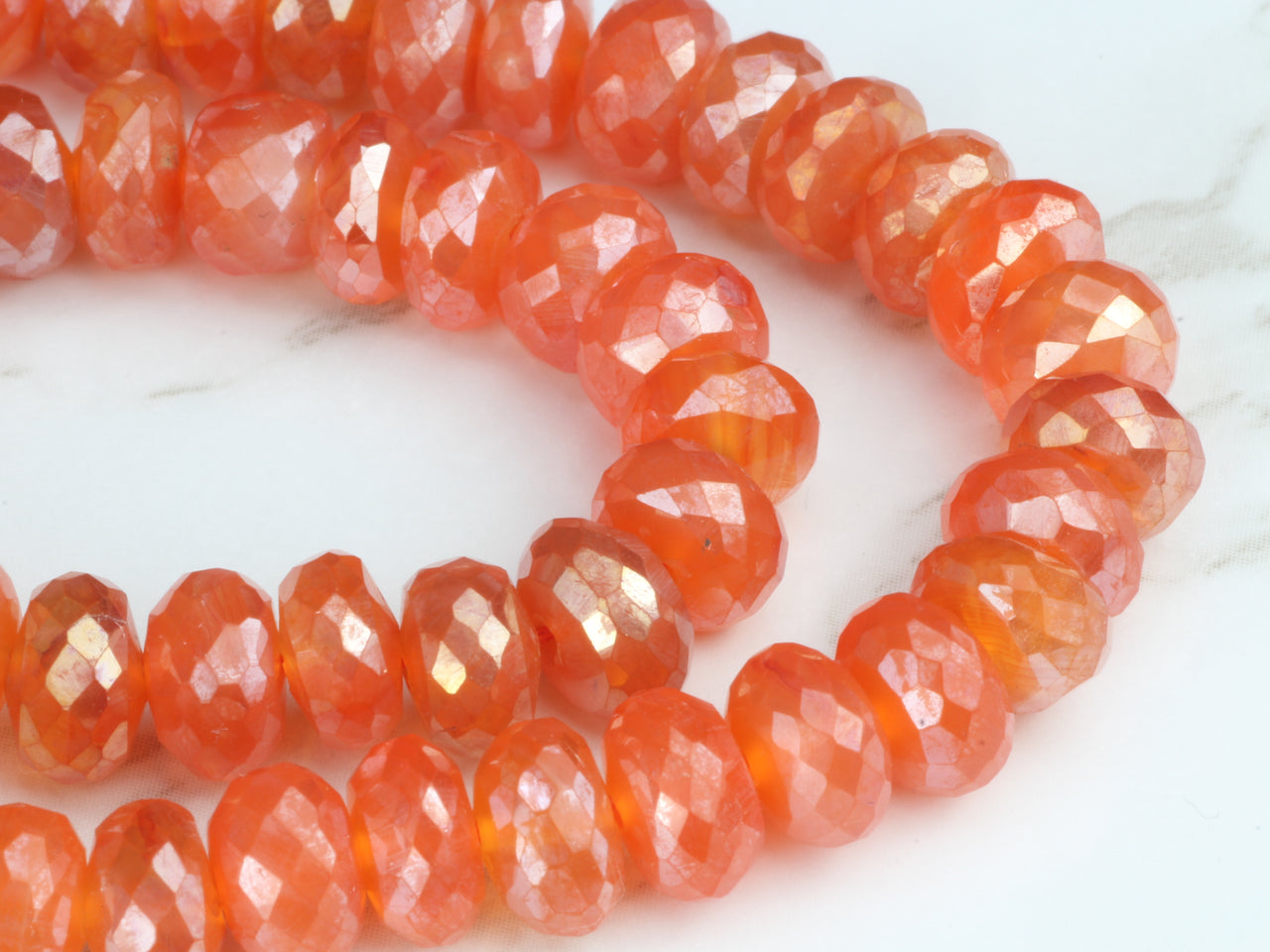 Coated Orange Carnelian 7mm Faceted Rondelles