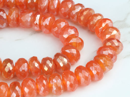 Coated Orange Carnelian 7mm Faceted Rondelles