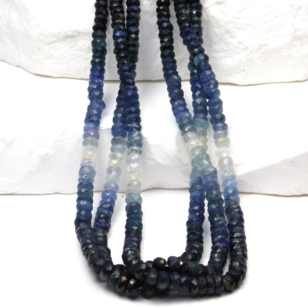 Ombre Blue and White Sapphire 4mm Faceted Rondelles