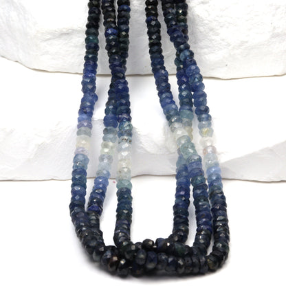Ombre Blue and White Sapphire 4mm Faceted Rondelles