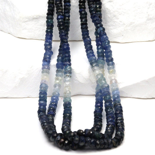 Ombre Blue and White Sapphire 4mm Faceted Rondelles
