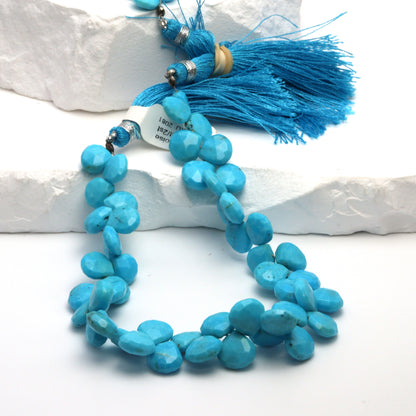 Natural Blue Turquoise 8mm Faceted Heart Shaped Briolettes
