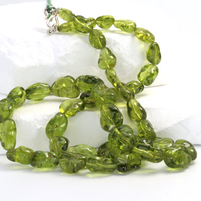 Green Peridot 10x8mm - 14x12mm Smooth Nuggets Bead Strand
