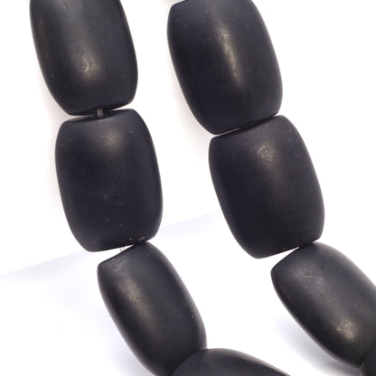 Matte Black Onyx 20x15mm Smooth Cushions Bead Strand
