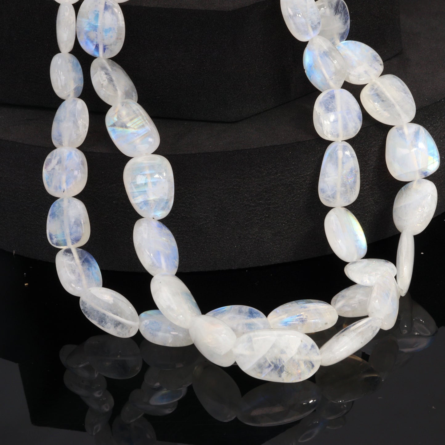 Blue Rainbow Moonstone 9x7mm - 12x10mm Smooth Nuggets Bead Strand