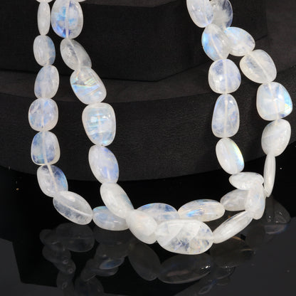 Blue Rainbow Moonstone 9x7mm - 12x10mm Smooth Nuggets Bead Strand