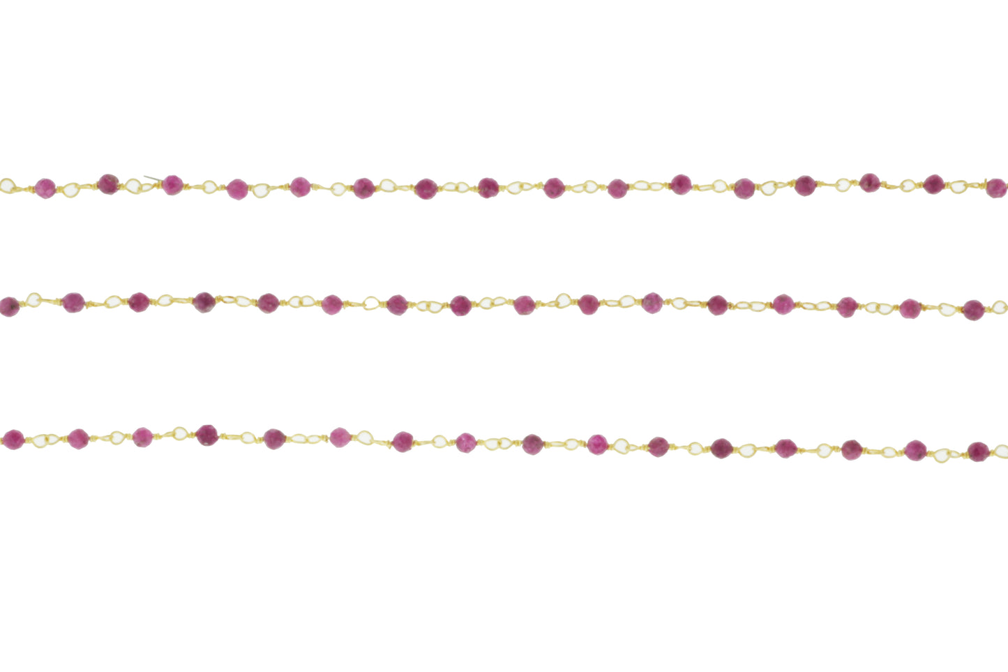 Red Ruby 2.5mm Faceted Rounds Rosary Chain Sterling Silver with Gold Plating Wire Wrap Chain by the Foot