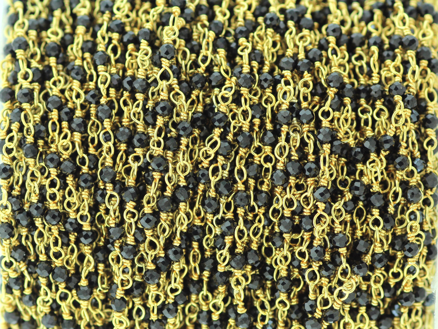Black Spinel 2.5mm Faceted Rounds Rosary Chain Sterling Silver with Gold Plating Wire Wrap Chain by the Foot