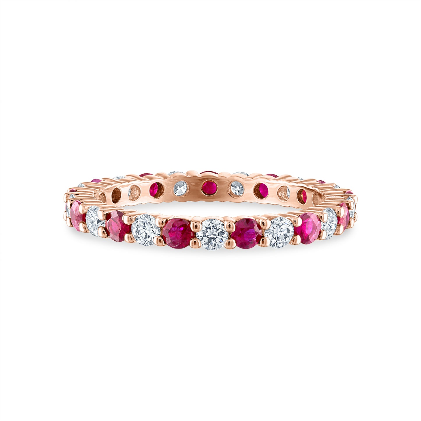 Shared Prong Ruby and White Diamond Eternity Band