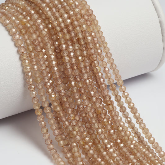 Natural Brown Zircon 2.5mm Faceted Rounds Bead Strand