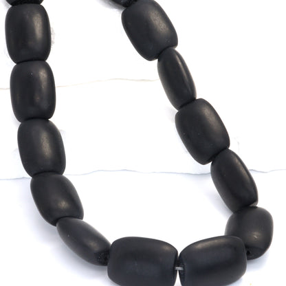 Matte Black Onyx 20x15mm Smooth Cushions Bead Strand
