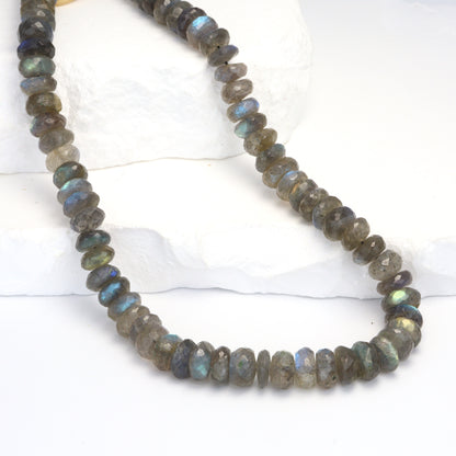 Natural Blue Labradorite 8mm Faceted Rondelles Bead Strand