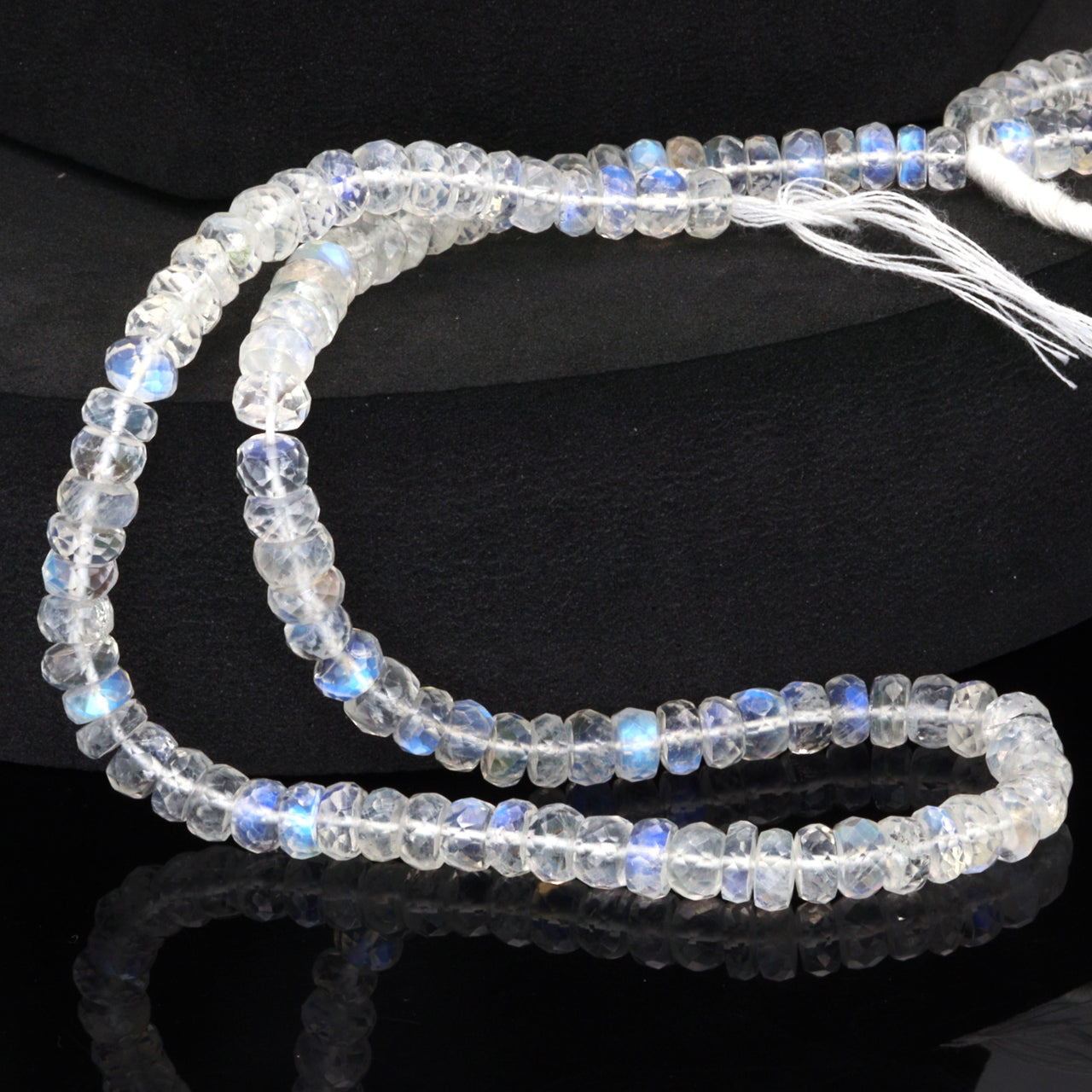 AA Blue Rainbow Moonstone 6mm Faceted Rondelles Bead Strand