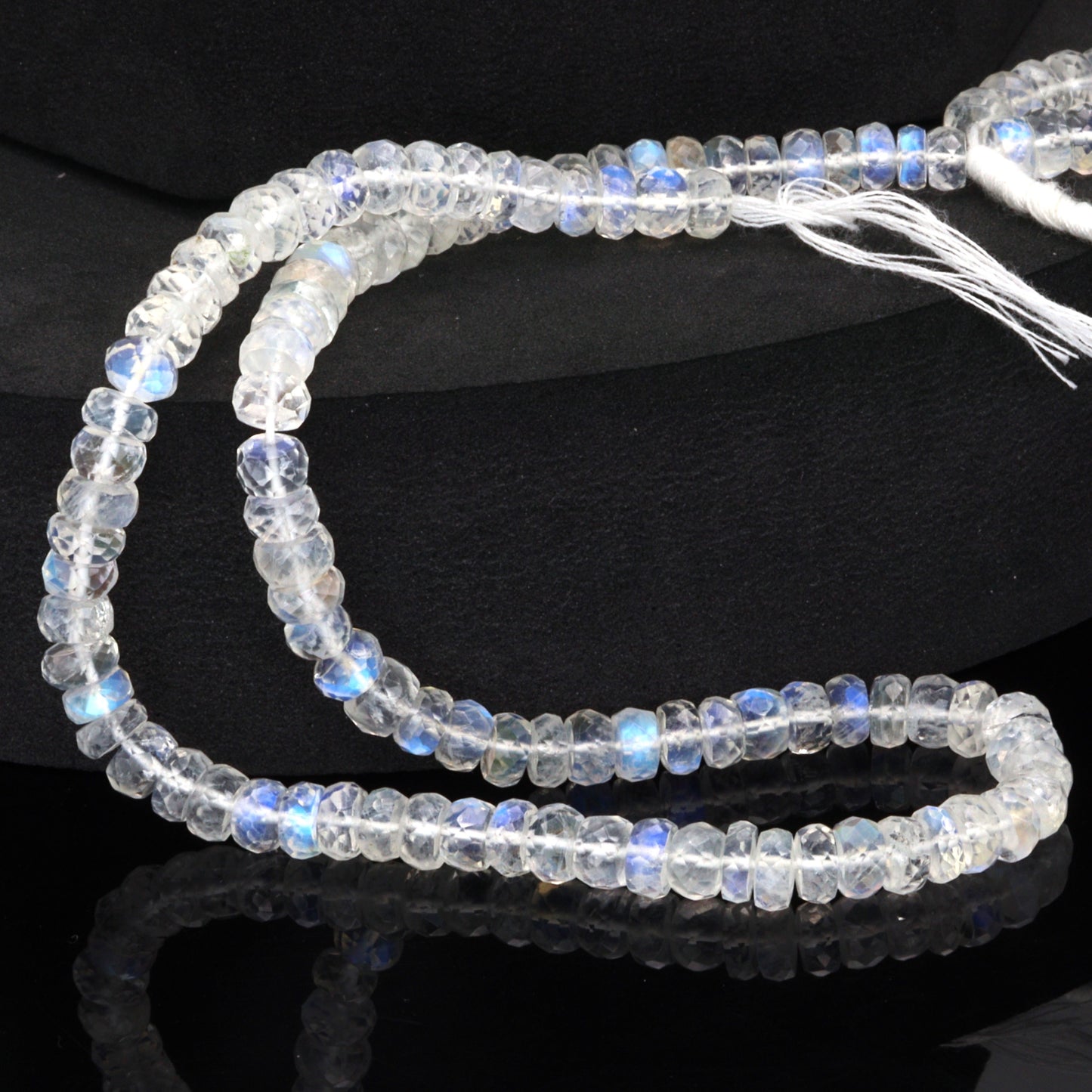 AA Blue Rainbow Moonstone 6mm Faceted Rondelles Bead Strand
