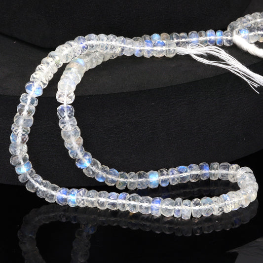 AA Blue Rainbow Moonstone 6mm Faceted Rondelles Bead Strand