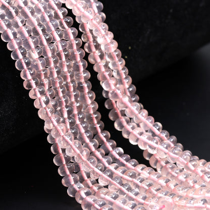 Pink Rose Quartz 4mm - 5.5mm Smooth Rondelles Bead Strand
