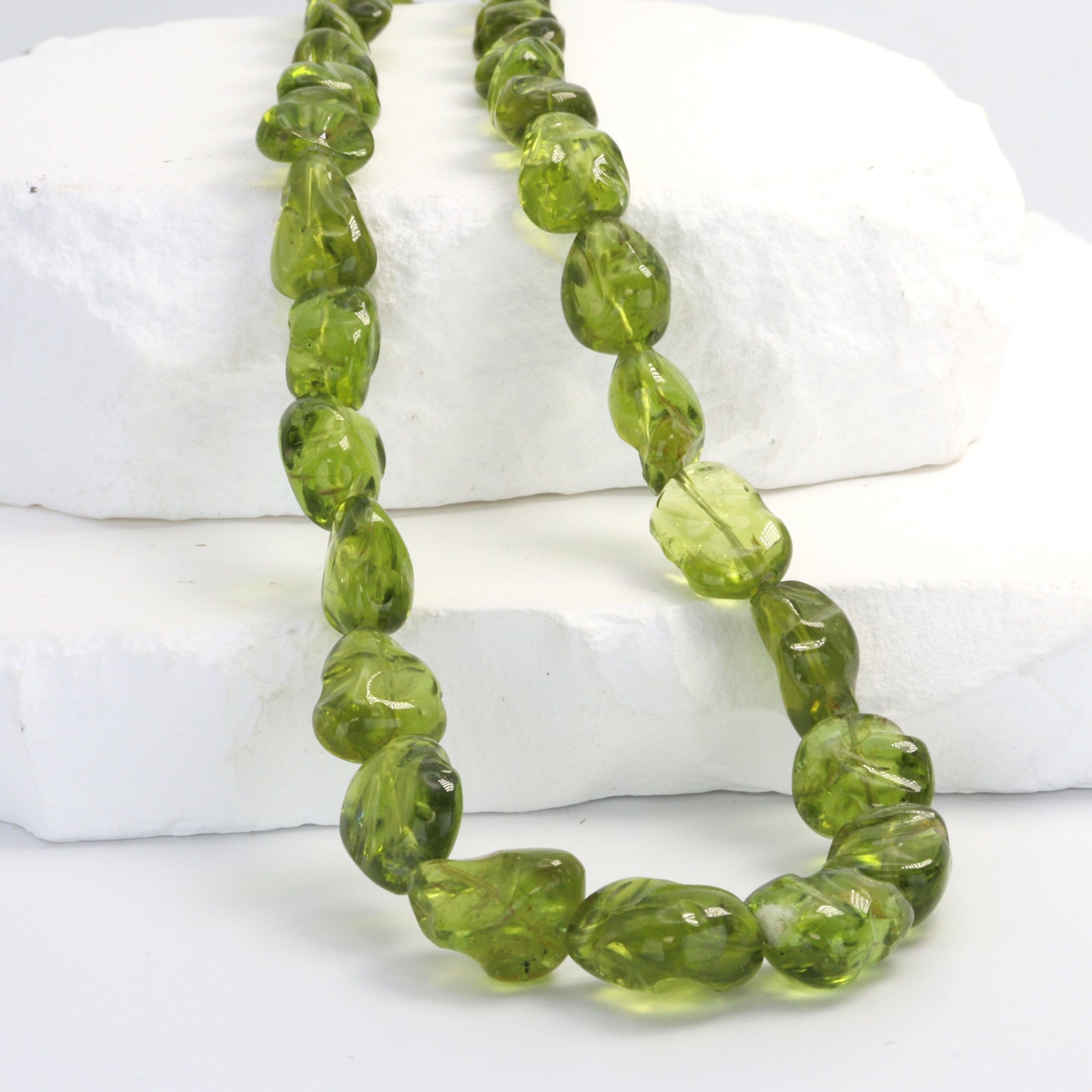 Green Peridot 10x8mm - 14x12mm Smooth Nuggets Bead Strand