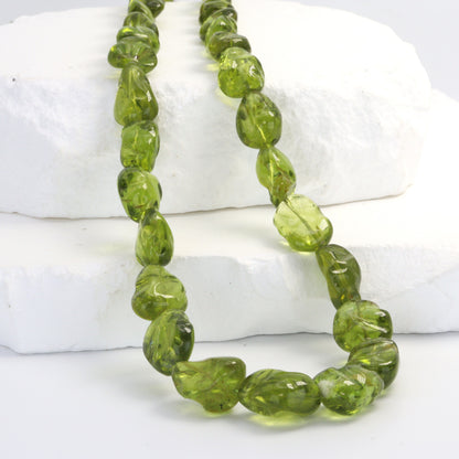 Green Peridot 10x8mm - 14x12mm Smooth Nuggets Bead Strand