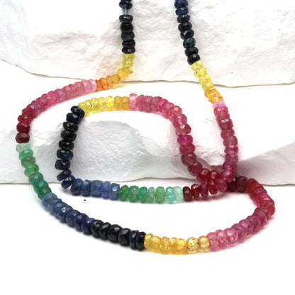 Rainbow Multi Ruby, Emerald, and Sapphire 3mm - 4mm Hand Faceted Rondelles Bead Strand