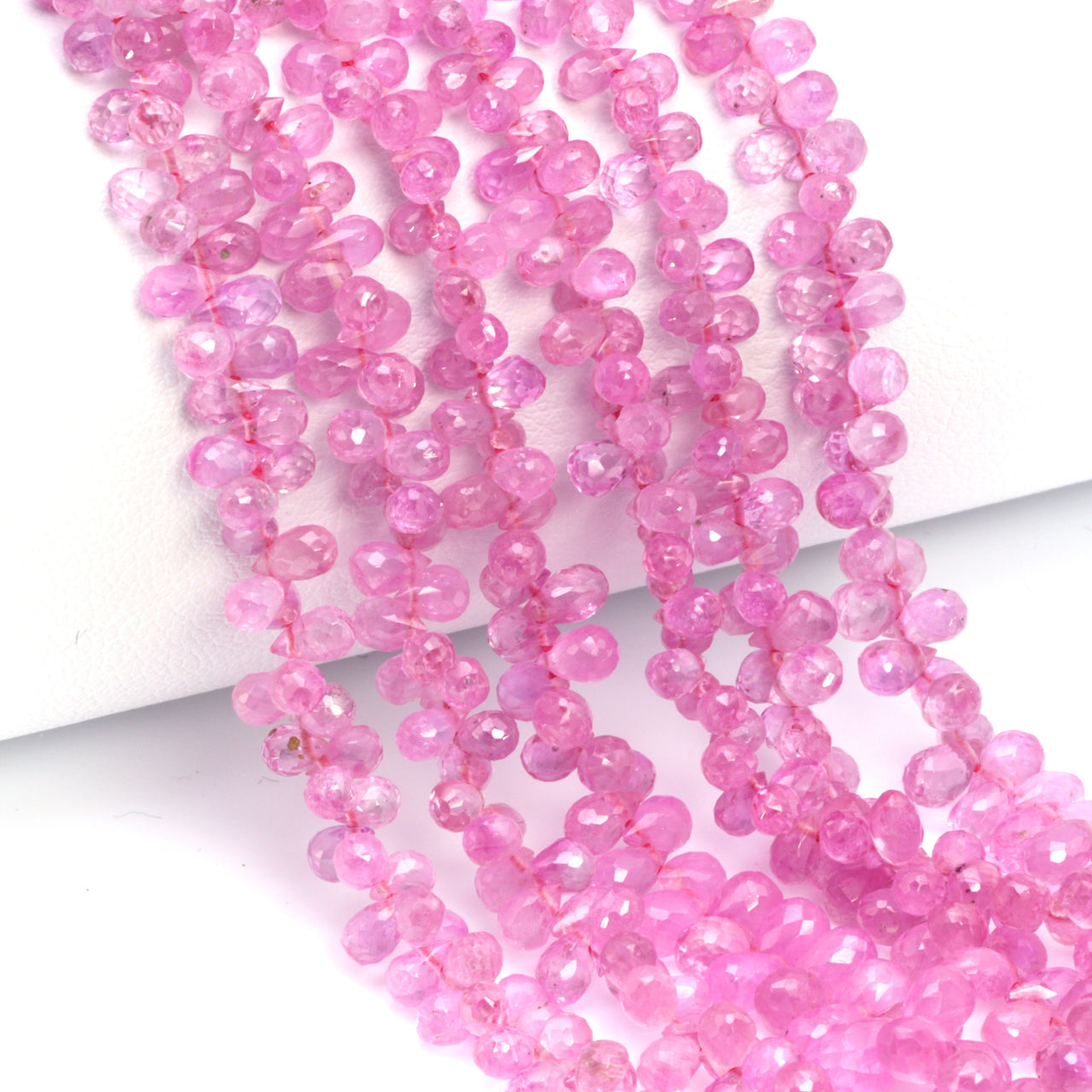 Pink Sapphire 4x2mm - 5x3mm Faceted Teardrop Briolettes Bead Strand