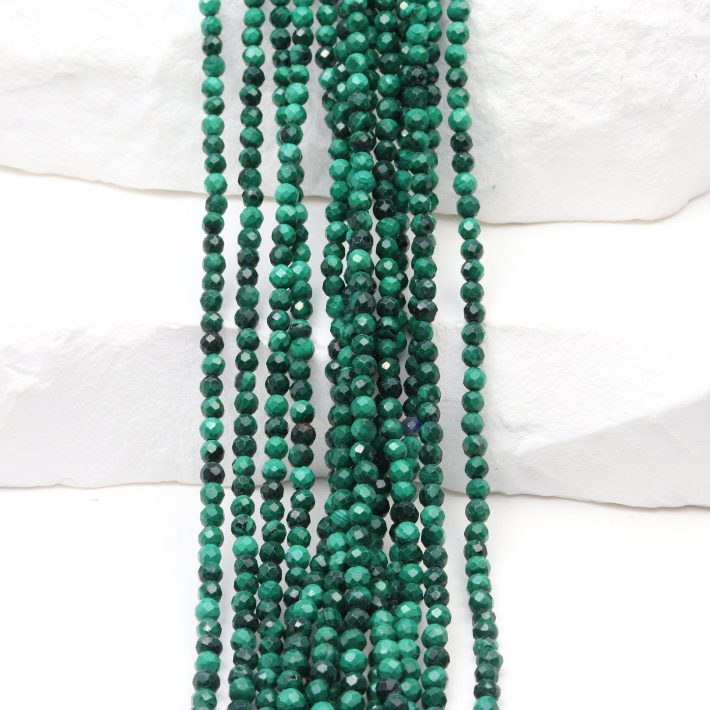 Green Malachite 2.5mm Faceted Rounds Bead Strand