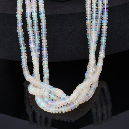 White Ethiopian Opal 3mm Smooth Rondelles Bead Strand