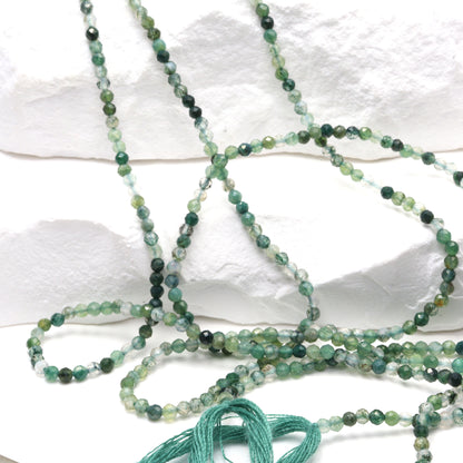 Green Moss Agate 2mm Faceted Rounds Bead Strand