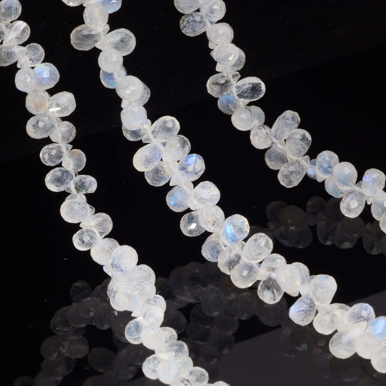 Blue Rainbow Moonstone 6x4mm Faceted Teardrop Briolettes Bead Strand