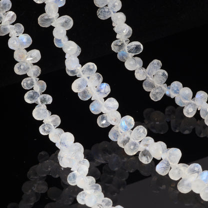 Blue Rainbow Moonstone 6x4mm Faceted Teardrop Briolettes Bead Strand
