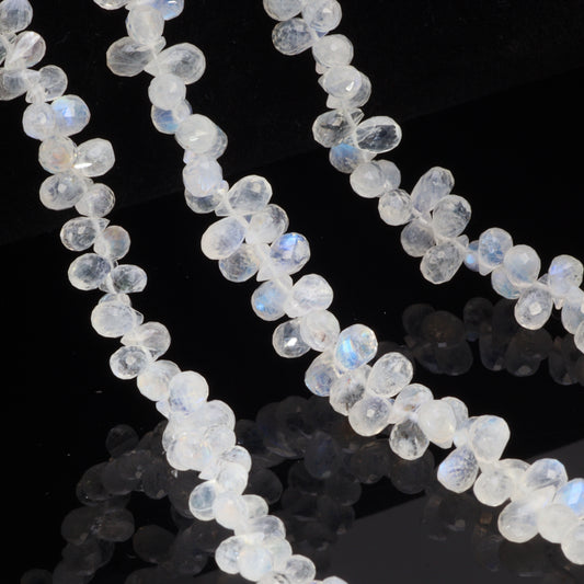 Blue Rainbow Moonstone 6x4mm Faceted Teardrop Briolettes Bead Strand