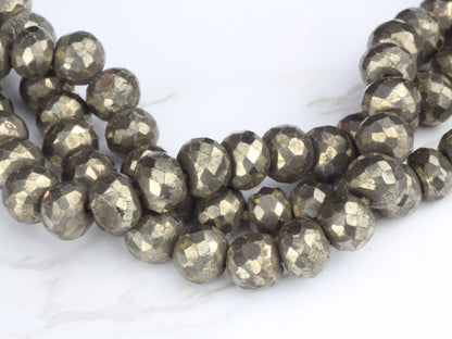 Natural Bronze Pyrite 6mm Faceted Rondelles