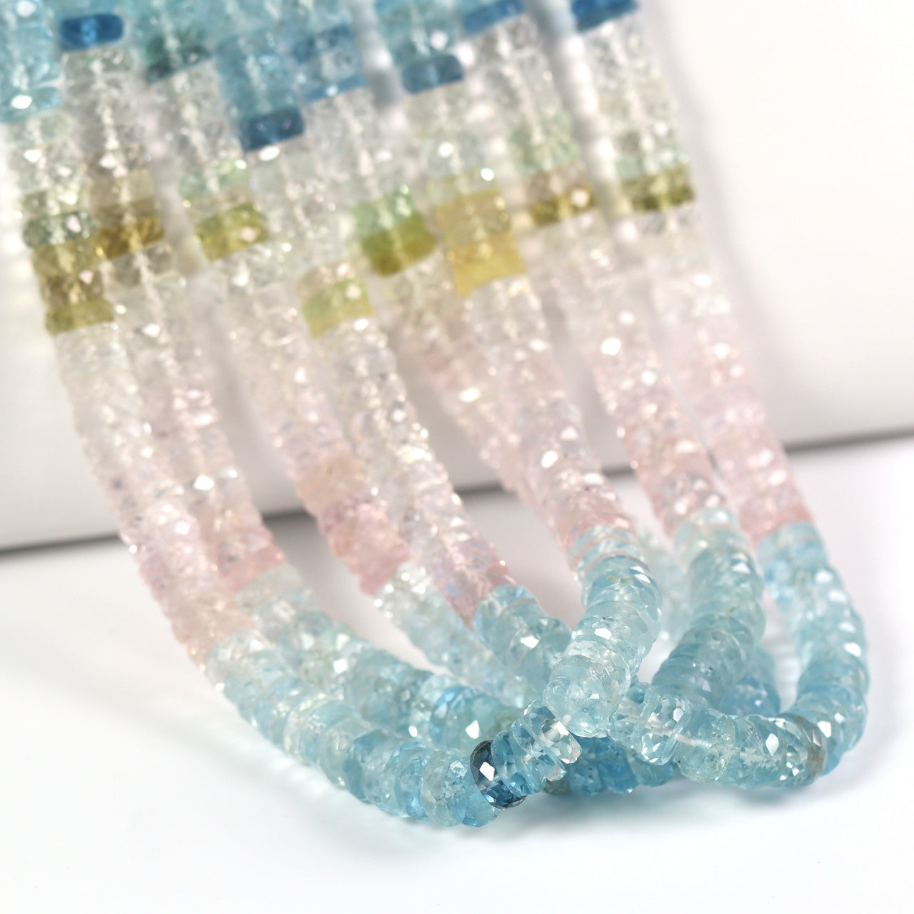 Ombre Aquamarine and Morganite 6mm Faceted Tires Bead Strand