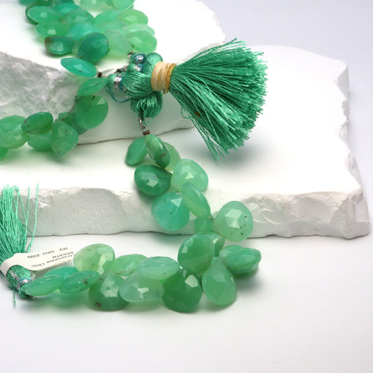 Apple Green Chrysoprase 13mm Faceted Heart Shaped Briolettes Bead Strand