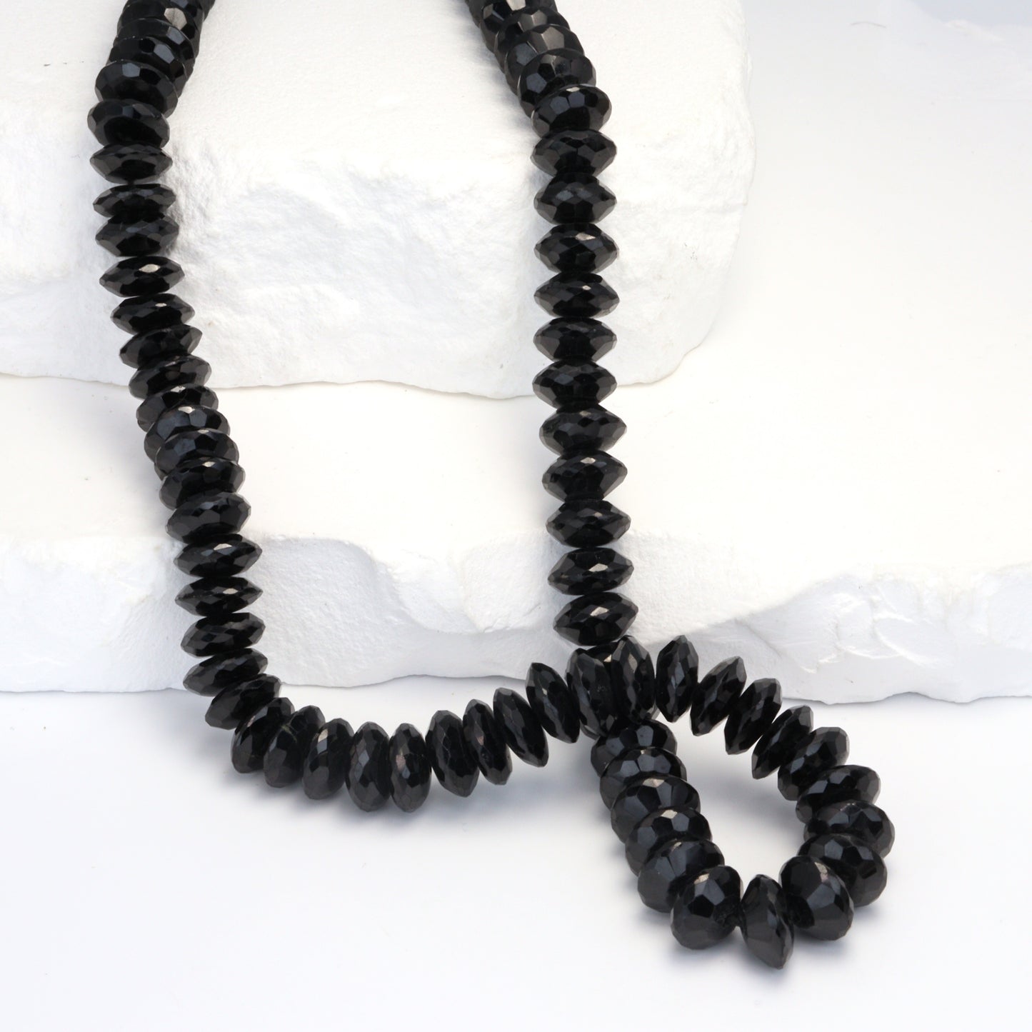 Black Spinel 9mm German Cut Faceted Rondelles Bead Strand