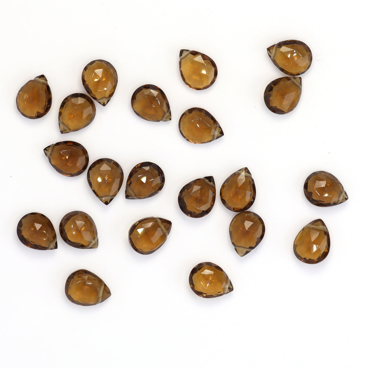 Brown Whiskey Quartz 9x7mm Faceted Pear Shaped Briolettes