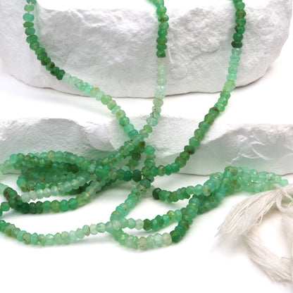 Ombre Green and White Chrysoprase 3mm Hand Faceted Rondelles Bead Strand