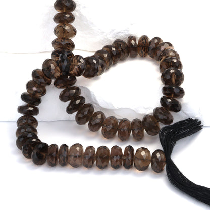 Brown Smoky Quartz 9mm Faceted Rondelles Bead Strand