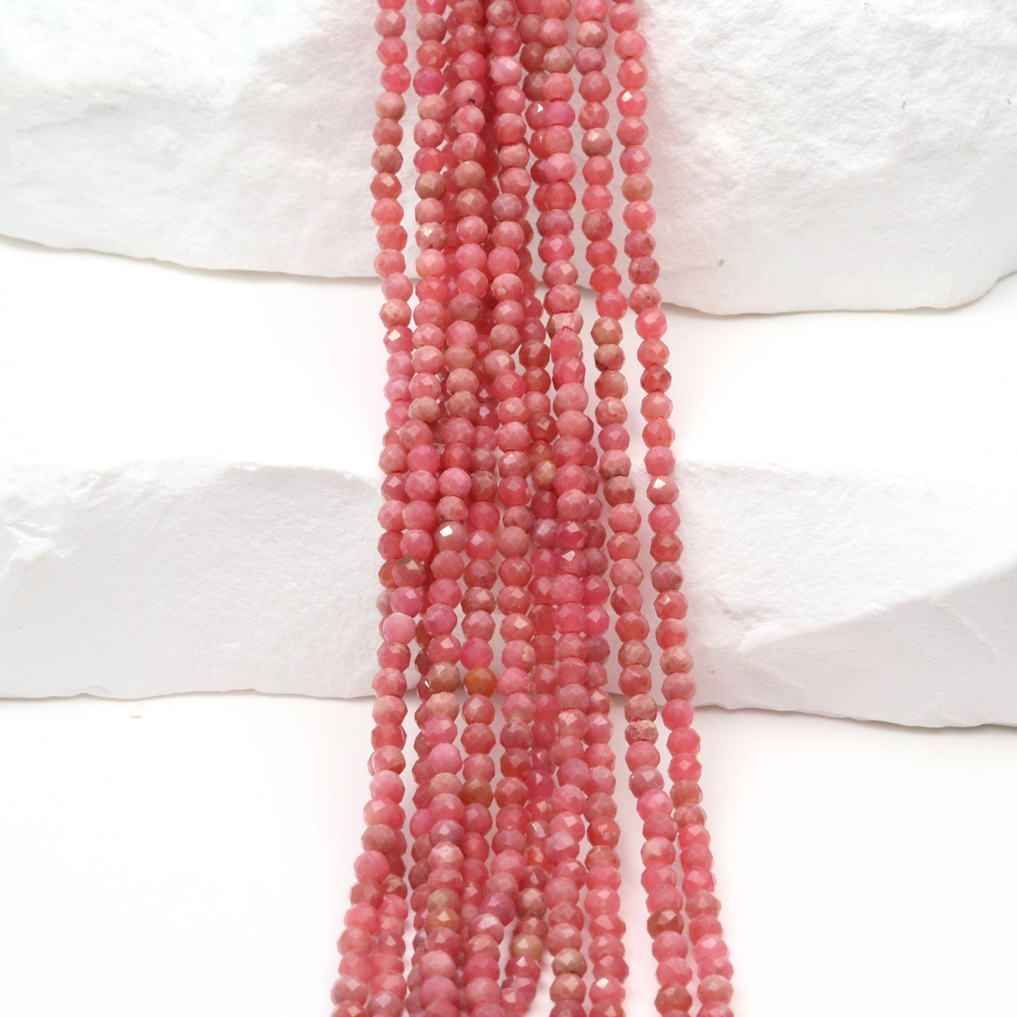Pink Rhodochrosite 2mm Faceted Rounds Bead Strand