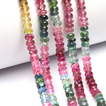 Watermelon Tourmaline 4mm Hand Faceted Rondelles Bead Strand