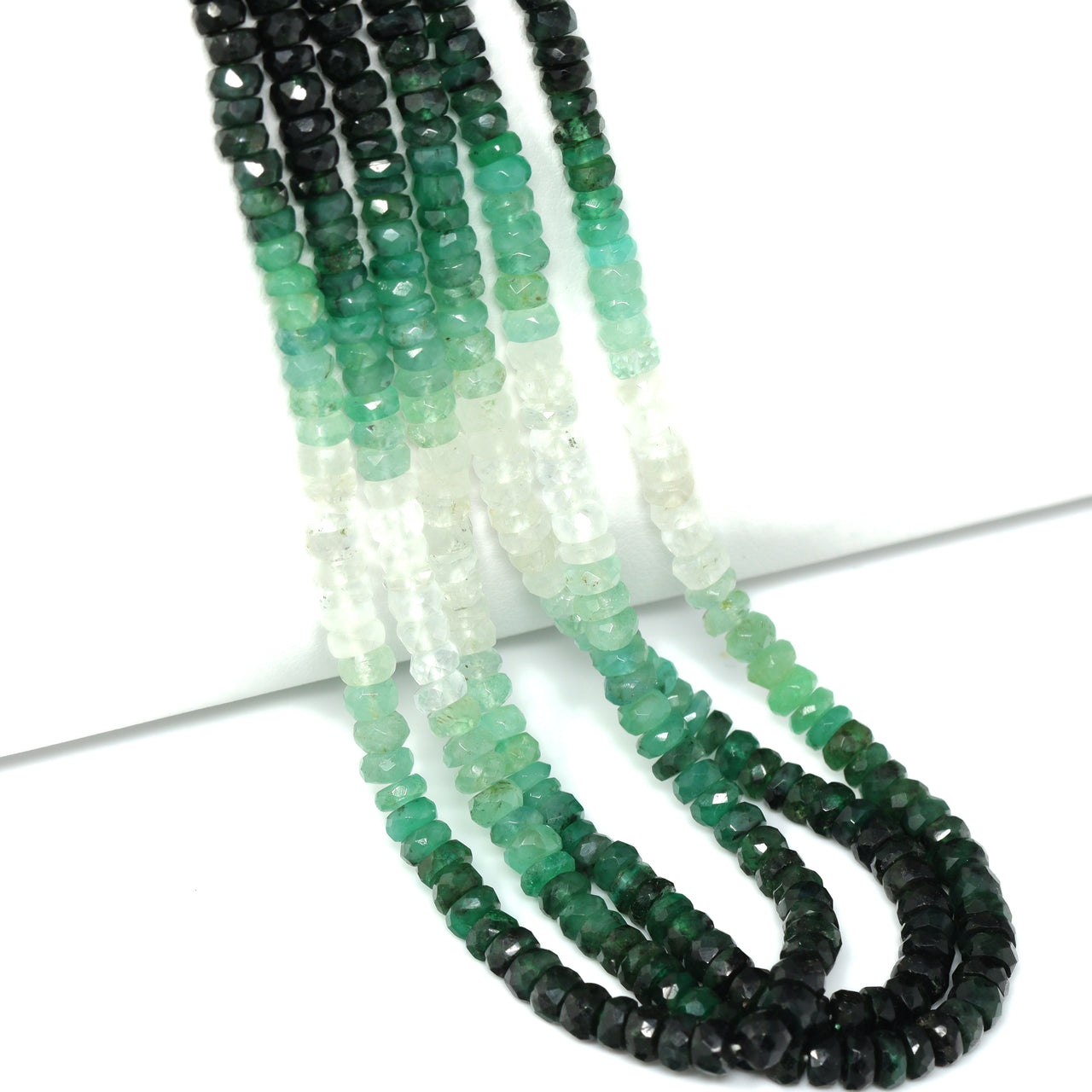 Ombre Green and White Emerald 4mm Hand Faceted Rondelles Bead Strand